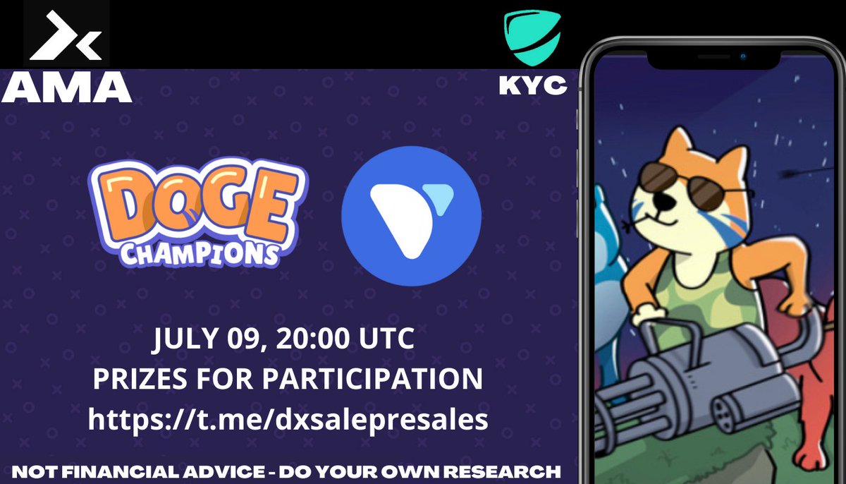 Join us for another DX AMA!
with Doge Verse Token 

🎙t.me/dxsalepresales
🕵🏼‍♂️ KYC by CyberScope 
📱 t.me/DogeChampionsN…
🔗 dx.app/app/v3/defipre…

#DX #BSC #crypto #decentralized #cryptocurrency #defi #blockchain #crypto #KYC #nftgame #cyberscope