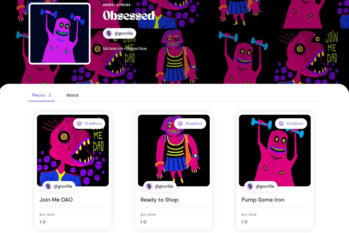 goxrilla's tweet photo. Did you know I created a new collection called Obsessed? Go check it out! Info Pinned.

Exclusive deal for NaNa 🍌Holders: trade in 1 for a 50% refund or 2 for a full refund. Applies to only 1 edition per NFT. Please message me once you make the purchase. https://t.co/KOZUwQGwMX