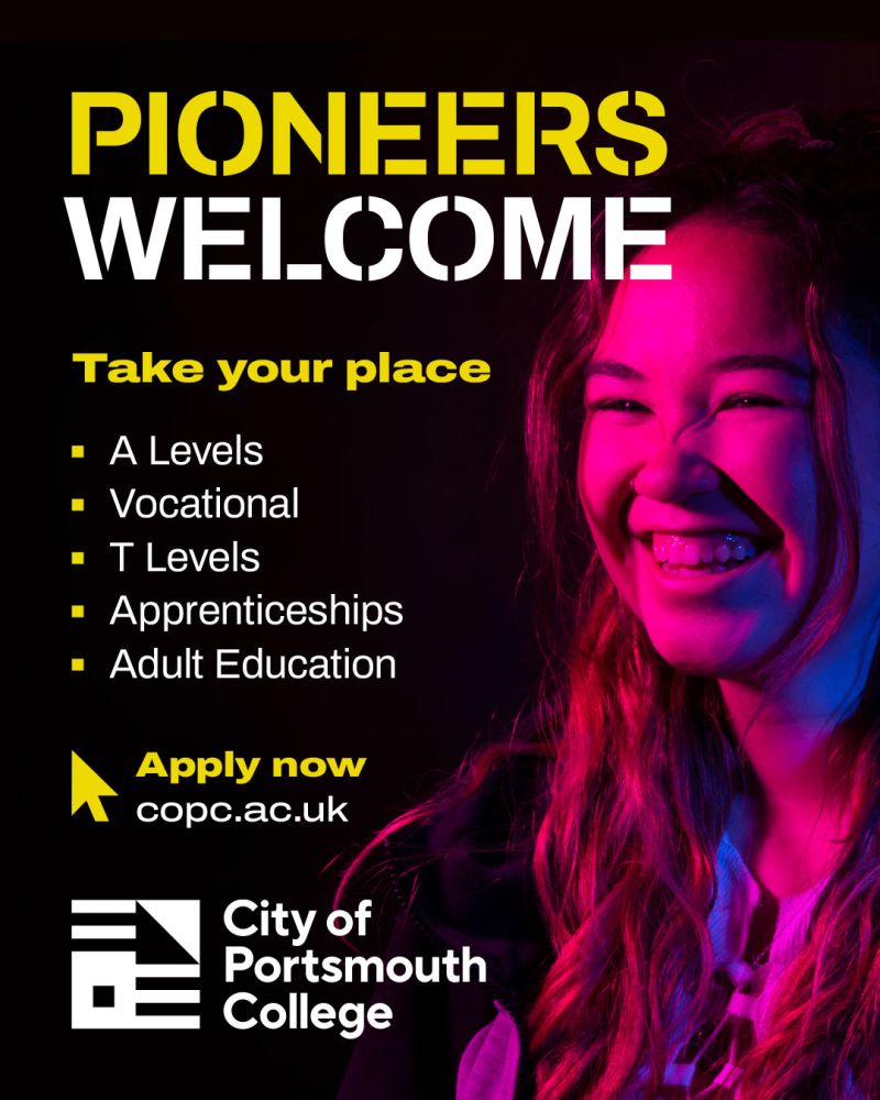 Are you ready to #takeyourplace at City of Portsmouth College?

If you’re still looking for your perfect course for September, you can talk through your options by calling 02392 383131 or visit copc.ac.uk

There’s a place for everyone.