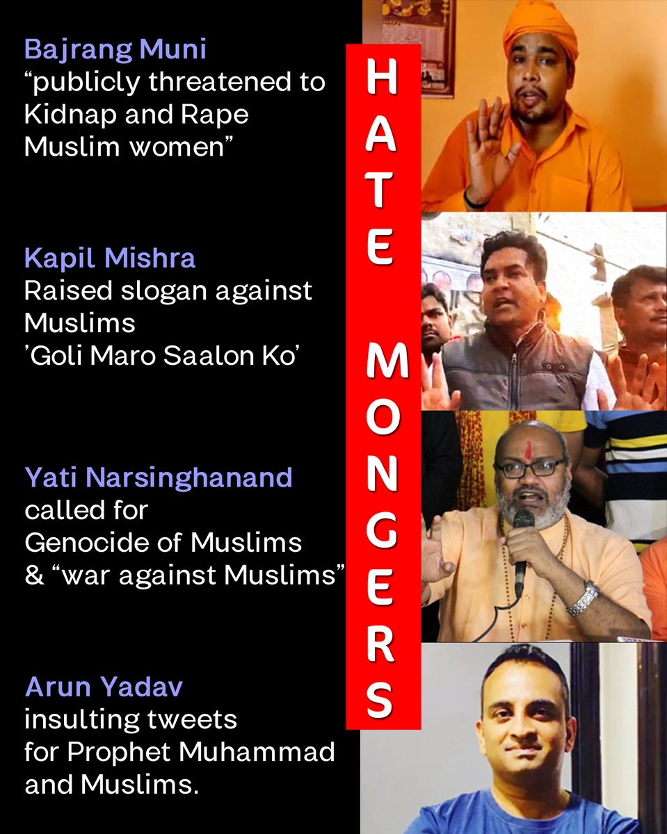 😡 Bajrang Muni 👉 #HateMonger
😡 Kapil Mishra 👉 #HateMonger 
😡 Yati Narsinghanand 👉 #HateMonger 
😡 Arun Yadav 👉 #HateMonger

#ArrestBajrangMuni 
#ArrestArunYadav 
#hatemonger_bajrangmuni