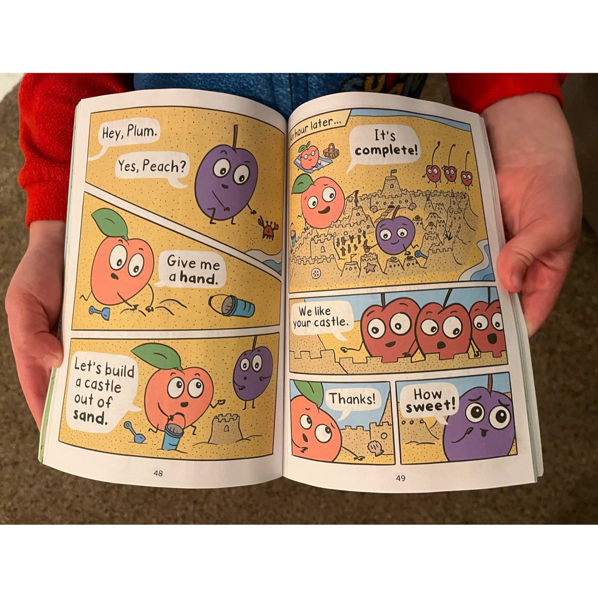 🌟Giveaway!Meet Peach and Plum- Here We Come @timmccanna Early GN series: Friends who rhyme all the time.Bolded rhyming words 2 help identify. Themes: helping, perseverance, trying something new. 🌟Win signed copy (US only)Follow/Like/Comment/RT 
#storymamasbookaday #peachandplum