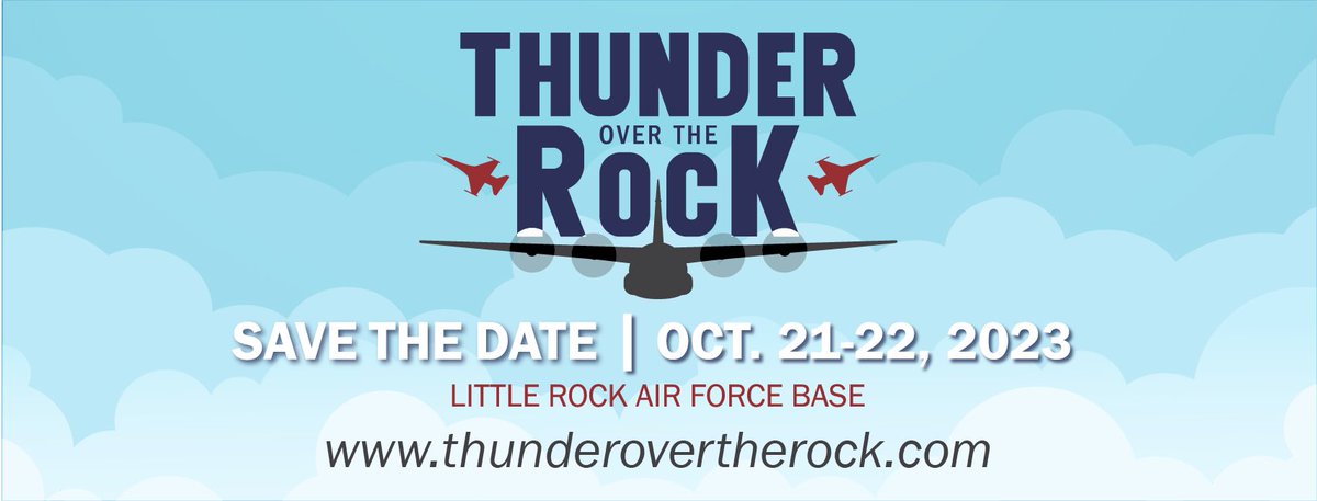 Save the date! Little Rock AFB is excited to welcome back the U.S. Air Force’s premier aerial demonstration, @AFThunderbirds, for the Thunder Over The Rock Air Show, Oct. 21-22, 2023. #TOTR2023 #ThunderOverTheRock