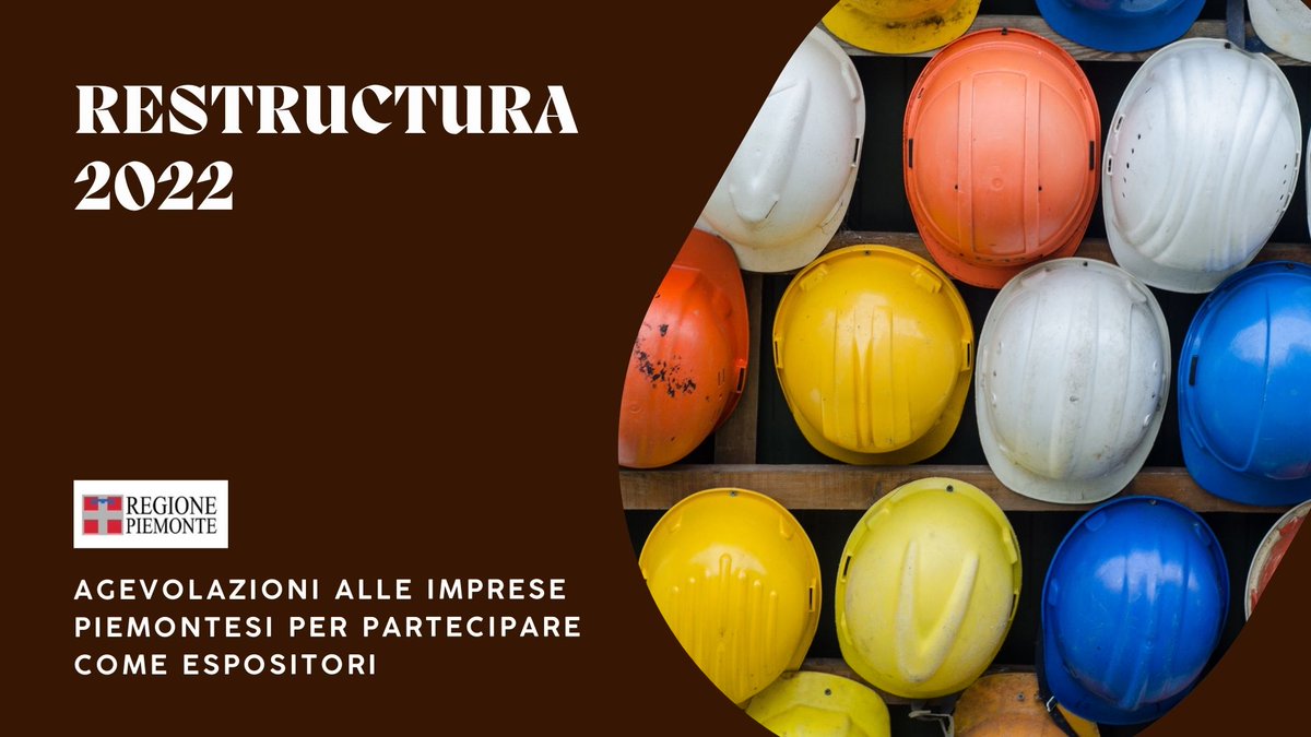 regionepiemonte's tweet photo. La Regione #Piemonte concede alle imprese #artigiane piemontesi un'agevolazione per abbattere il costo di partecipazione alla manifestazione #Restructura 17-19 novembre a @8galleryTorino
Domande entro le ore 18 del 14/10/2022 https://t.co/ij8i3c72d4 https://t.co/QgjboIEGgo