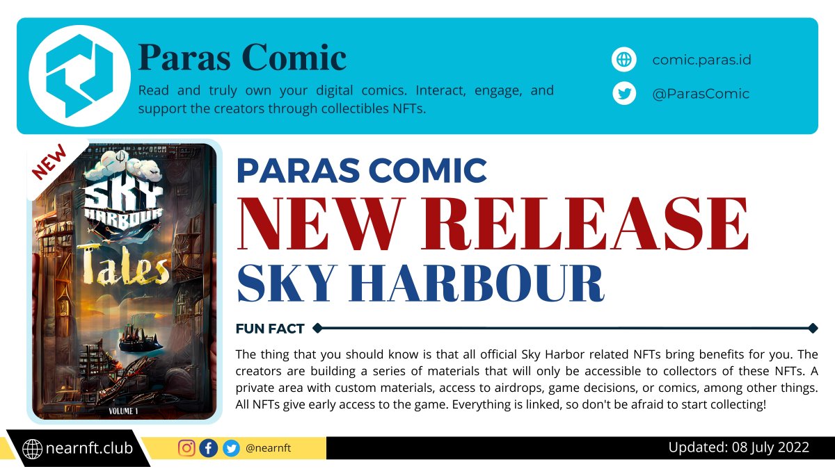 NearNft's tweet photo. 🚨New Release ON @ParasComic
☀️Comic: Sky Harbour
☀️Author: skyharbour.near
☀️Genre: Action - Fantasy
⏩https://t.co/L02sIPqdF9
#NEARnft #ParasComic https://t.co/p85mCXv3vt