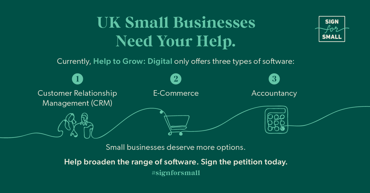 The #HelpToGrow Digital scheme offers only three types of software. By broadening the range of software, more UK small businesses can receive digital resources to increase productivity in a new virtual world. Sign today to expand the scheme: signforsmall.uk #SignForSmall