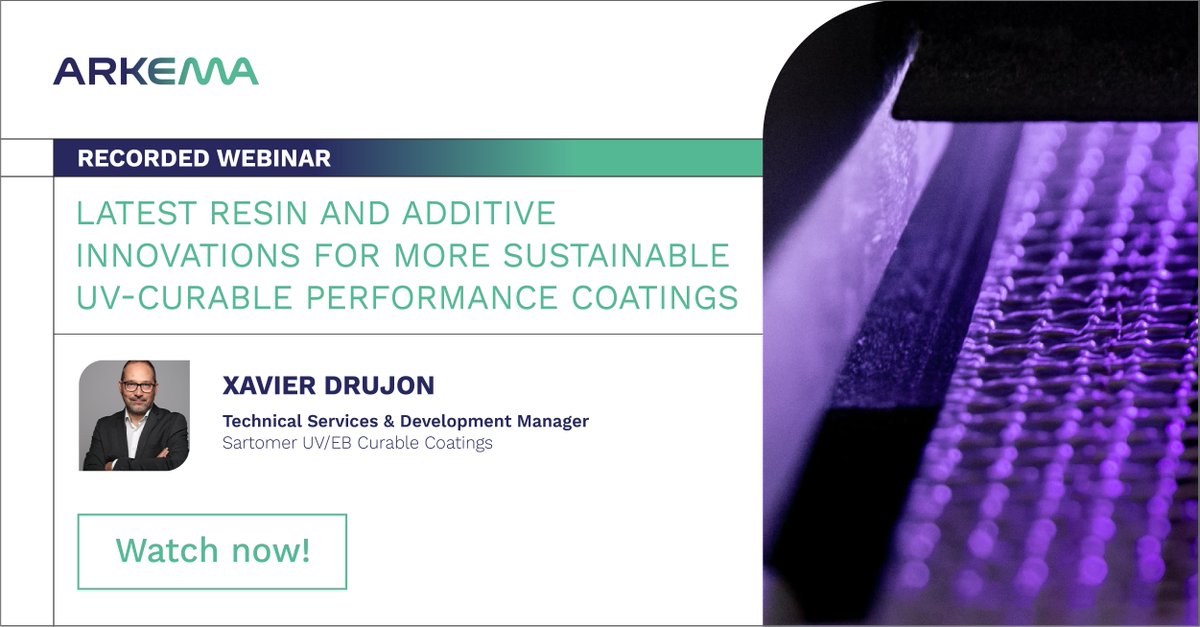 Our latest webinar Resin and Additive Innovations for More Sustainable UV-Curable Coatings is now available for download in our regional hub. Visit our website to create a private account to access our library of webinar recordings.  arke.ma/wGEl50JQQnn #UVcuring #UVcoatings