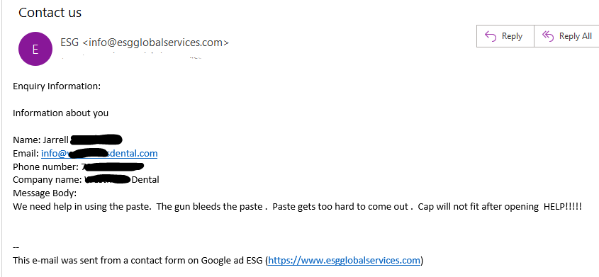 ESG provide contact data generation and ITSM. We do not provide products for dental practices, Jarrel.