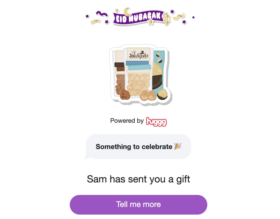 If you want to share a little something with teams celebrating Eid this weekend, our collection of limited-edition gifts are just the ticket. We've also added a cute Eid Mubarak banner for you to include with your gift.
🌙 ⭐️

app.huggg.me/purchase