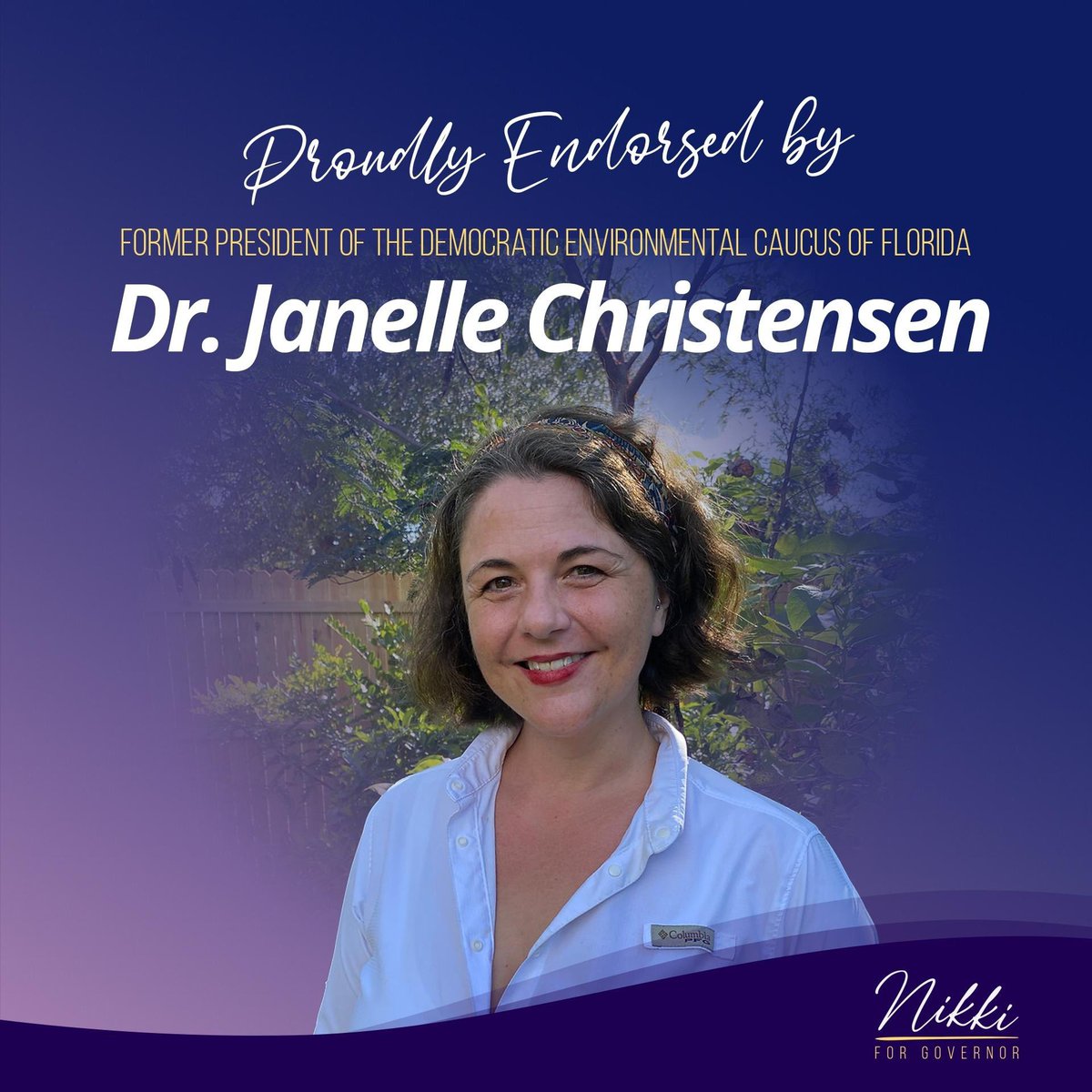 Dr. Janelle Christensen has dedicated her life to ensuring the generations of Floridians that come after us have a cleaner climate to live in. It is an honor to have her endorsement.