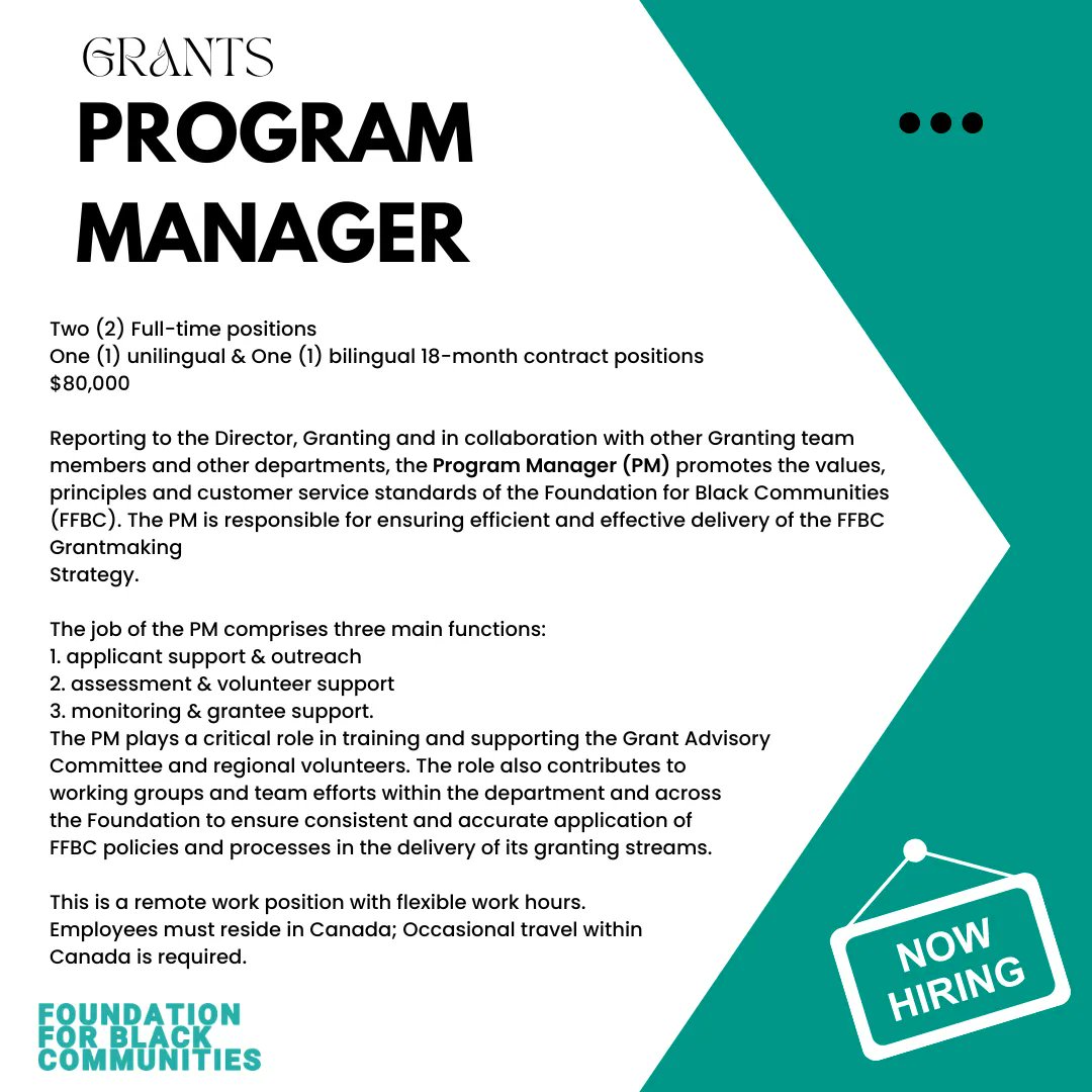 FdnBlkComm's tweet photo. We're growing and looking for like minded individuals to join the FFBC team!
Positions available 
- Program Administrator
- Program Manager
- Program Manager (Bilingual)
Send your resume to resumes@malcolmhr.zohorecruitmail.com by July 15th https://t.co/1kvPfLPNdL