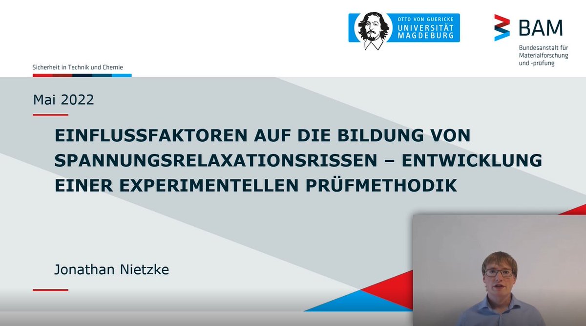 BAMResearch's tweet photo. Auszeichnung für tech.-wiss. Nachwuchs: Der diesjährige #VMPA #Nachwuchspreis ging an Jonathan Nietzke für seine #Masterarbeit zu Einflussfaktoren auf die Bildung von #Spannungsrelaxation/srissen. Mehr im Video▶️: https://t.co/nTV4Xe7vk0 #Materialprüfung #Komponentensicherheit https://t.co/en0CNSkJy8
