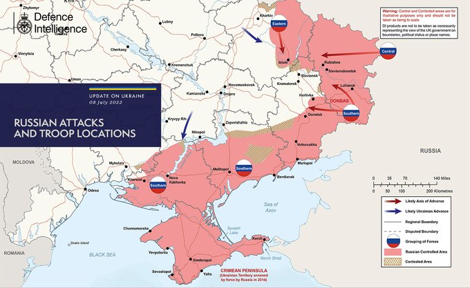 Map of Russian attacks and troop locations in Ukraine 08/07/22
