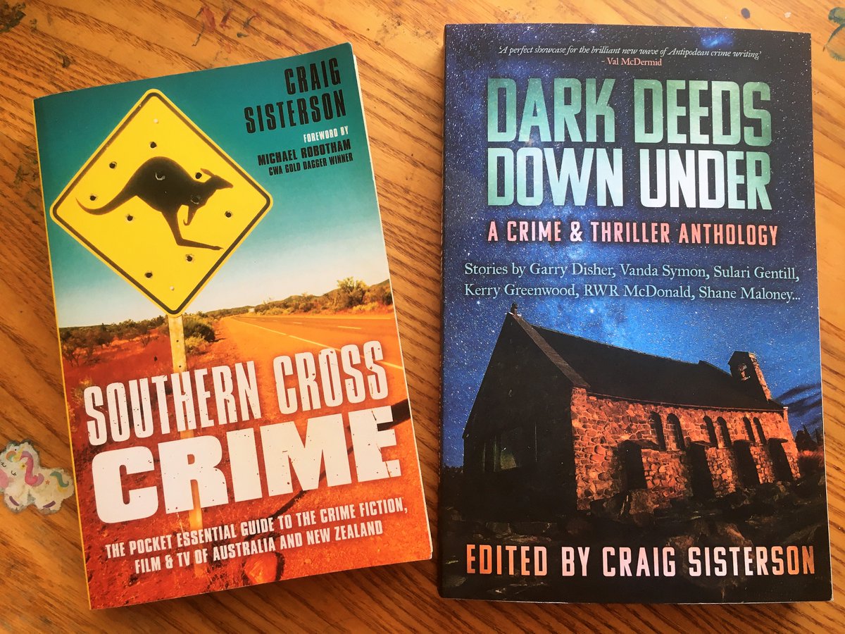 craigsisterson's tweet photo. And then there were two... (or 322, given authors inside pages?). A couple of love letters from moi to antipodean noir. 
On left s-listed for US &amp; UK awards, fab reviews, released when bookshops shut, IRL events cancelled. On right is brand new. 
Order from fave bookshop, library https://t.co/FxeYCgSmXg
