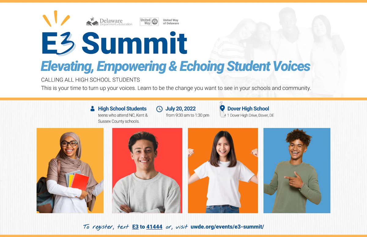 DERacialJustice's tweet photo. Join @UnitedWayDE in partnership with @DEDeptofEd  July 20th at Dover High School for an empowering day of learning, fun, and growth! Register now: https://t.co/RkmgE1JHXu or text E3 to 41444 https://t.co/WGq78xEHof