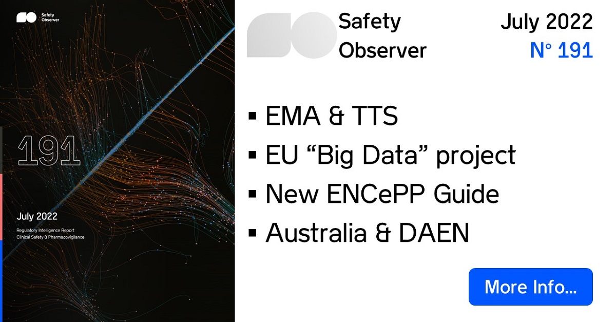 SafetyObserver's tweet image. The EMA has published a list of metadata describing Real-World Data (RWD) sources and studies.
Check out our latest #Pharmacovigilance Regulatory Intelligence Report !
Read the Highlights and sign up for alerts on our new website... bit.ly/3t4l5Pc