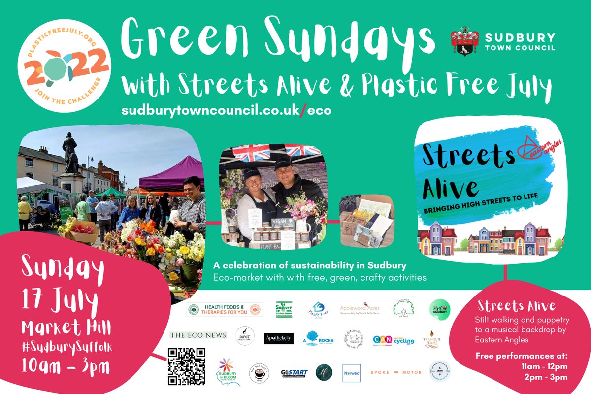 Our next #GreenSundays on Sun 17 July is a bumper edition! 

Alongside a host of #ecofriendly stalls and green crafty activities we'll be joined by <a href="/easternangles/">Eastern Angles</a> free 'Streets Alive' performances and we have free 'fix your bike' sessions <a href="/WeAreCyclingUK/">Cycling UK</a> 

sudburytowncouncil.co.uk/eco