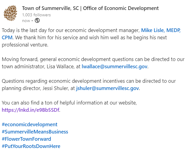 Staffing and contact updates.

Thanks for your service, @mll_sc. 

#chsnews #FlowerTownForward