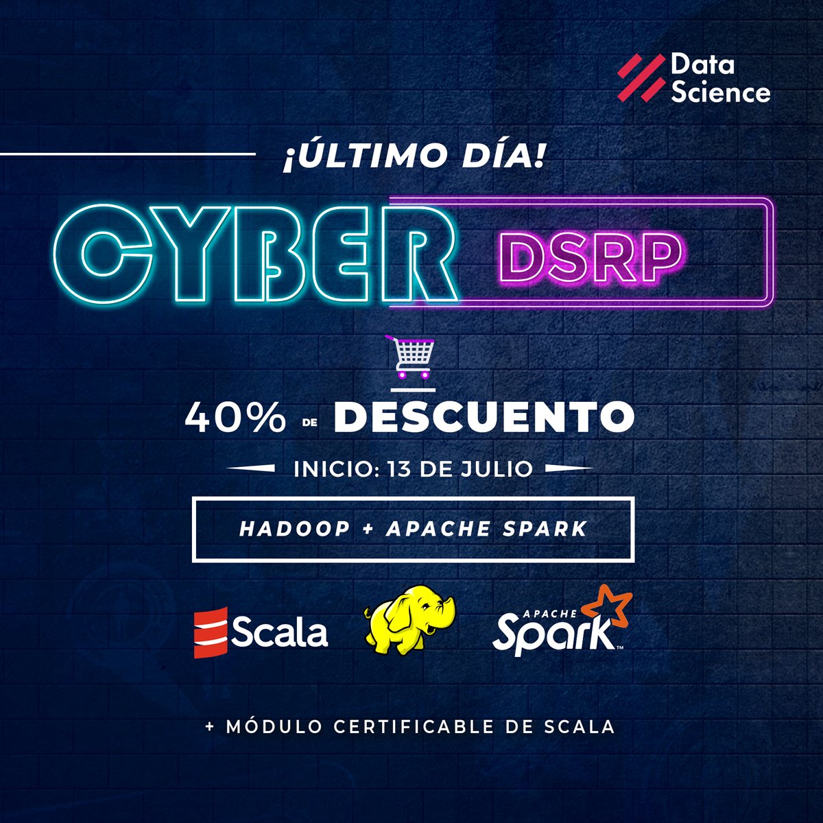 DataScience_Pe's tweet photo. #CyberWow 📢 Último día 👉 ¡Aprovecha el 40% de descuento! 💣💥
📴 Conversemos: https://t.co/wy1d3PPBCo
#datascience #dataengineer #hadoop #aws #apachespark #bigdata #scala #colab #spark #cloudera #clasesonline #bigdata #datarchitect #arquitecturadedatos #dsrp https://t.co/wF3FQHdf5L
