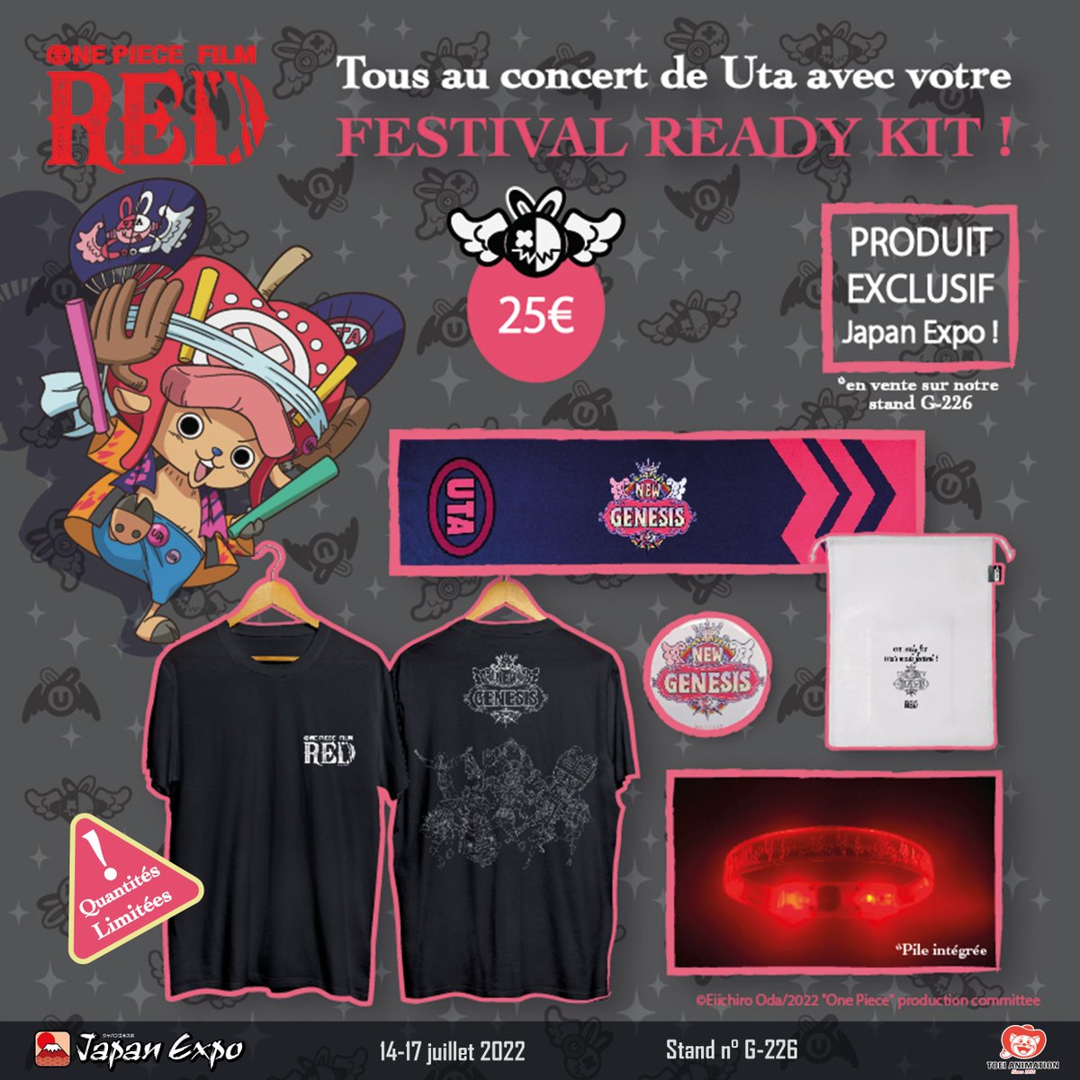 ToeiAnimationEU's tweet photo. Mettez-vous dans l’ambiance du film avec ce kit, conçu comme une extension de l’Uchiwa (éventail) de Chopper !

with Chopper’s Uchiwa (fan), the ‘Festival ready kit’ purchase will allow an even more immersive movie experience !

#Japanexpo 
#JapanExpo2022 
#OP_FILMRED 
#ONEPIECE https://t.co/qI5pIDmGpZ