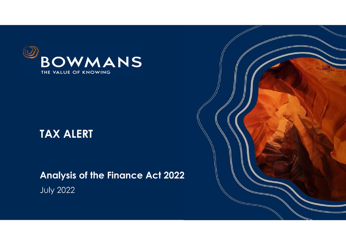 Bowmans_Law's tweet image. INSIGHTS 🇰🇪 | The Finance Act, assented into law on 22 June 2022, has been gazetted today, 8th July 2022 - despite most of the provisions having come into effect on 1 July 2022. Our tax team have prepared a detail analysis of the Act available here: bit.ly/3yiz2Kc