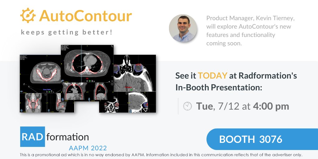 aapmHQ's tweet photo. If you’ve had a chance to see what’s coming soon to Radformation’s AutoContour, you may be experiencing uncontrollable excitement. Catch their last AutoContour presentation today at booth 3076 at 4:00 to see for yourself. https://t.co/w5slFwtVHv #PromotionalAd @Radformation https://t.co/u5f1TFBHJo