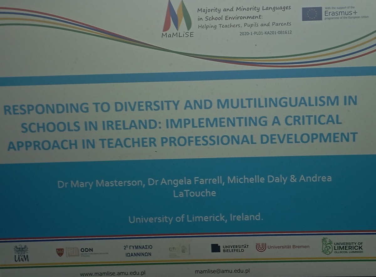 Our paper 'Responses to Diversity &amp; Multilingualism in Schools' at #ALA2022, Brazil highlights teachers need for training to overcome feelings of inadequacy in a context of increasing linguistic diversity
<a href="/SchoolOfEd_UL/">School of Education</a> <a href="/ULGlobal/">UL Global</a> <a href="/MamliseProject/">mamlise_project</a>