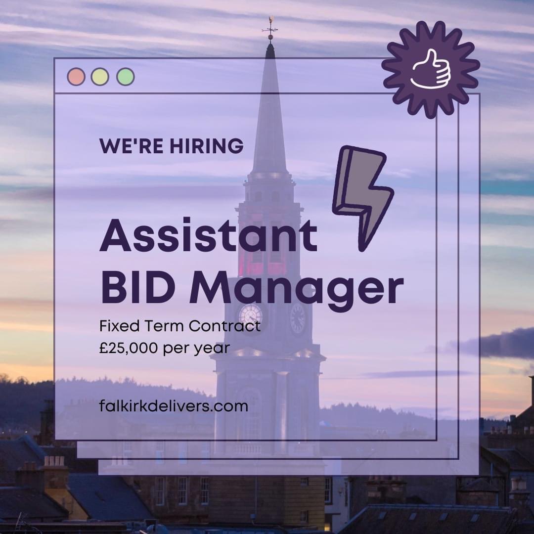 Falkirk Delivers (@falkirkdelivers) on Twitter photo Looking to join the Falkirk Delivers Team? 🧑💼
We're looking for an Assistant BID Manager to join our team on a fixed term basis:
Apply Now 👉 indeedhi.re/3IpcZWH 
#FalkirkDelivers #ScotlandLovesLocal #JobsInScotland #CareersInScotland #BusinessImprovementDistrict Looking to join the Falkirk Delivers Team? 🧑💼
We're looking for an Assistant BID Manager to join our team on a fixed term basis:
Apply Now 👉 indeedhi.re/3IpcZWH 
#FalkirkDelivers #ScotlandLovesLocal #JobsInScotland #CareersInScotland #BusinessImprovementDistrict