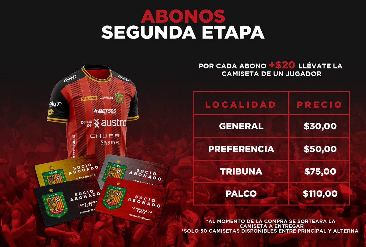 🏟ABONOS🏟

Estos son los precios por localidad para esta segunda etapa 🔜⚽️

🚨Pero además por cada abono comprado +$20 te podrás llevar la camiseta de un jugador 😱🚨 

*Solo 50 camisetas disponibles