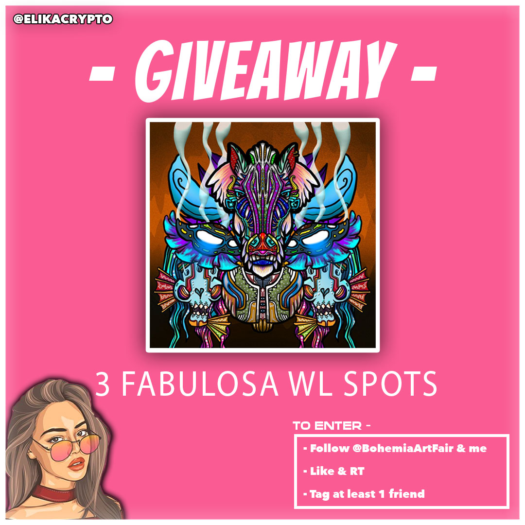 You know I always look out for you guys 😁

I've managed to get 3 WL spots for <a href="/BohemiaArtFair/">Bohemia Art Fair🤙| Fabulosa</a> 'Fabulosa' collection.

To enter: 

- Follow <a href="/BohemiaArtFair/">Bohemia Art Fair🤙| Fabulosa</a> &amp; <a href="/Elikacrypto/">Elika {🌎}</a>
- Like &amp; RT
- Tag at least one friend

Winner announced in 24 hours 🤞
