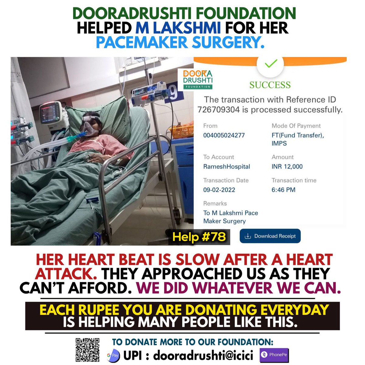 DonateOnlyRupee's tweet image. Help #78 post from @dooradrushti ❤️
Spread our concept of @DonateOnlyRupee to more people and help us in helping more people 😊 
This is help number 78 post of total 94 helps we did till date 🤝 #Door_Helps #HeartHelp #DonateOnlyOneRupee