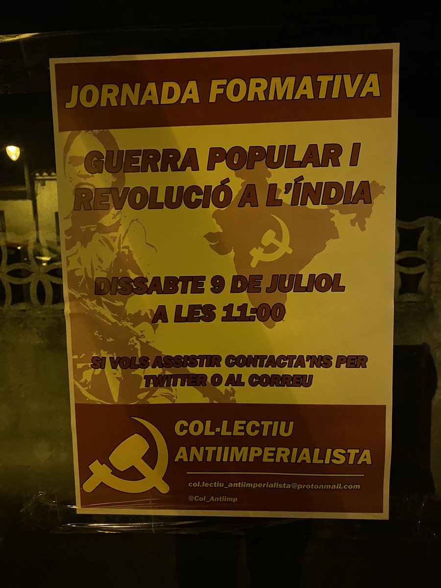 Col_Antiimp's tweet photo. 🔝 Demà tenim la jornada formativa sobre la guerra popular a l’Índia. Parlarem del desenvolupament del procés revolucionari i de la situació actual. https://t.co/x5uMUBR0eL