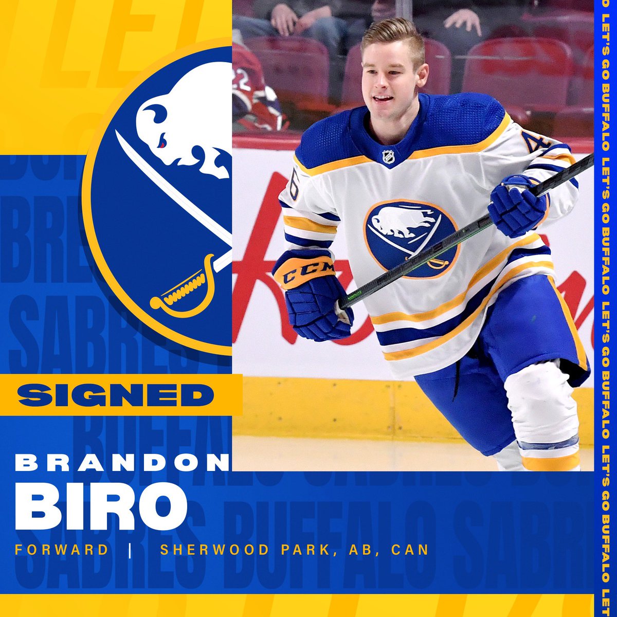 We have signed forward Brandon Biro to a two-year contract with an AAV of $762,500.

Details: bufsabres.co/3yReF8m