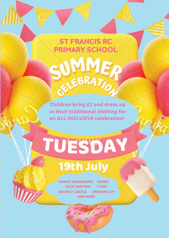 St Francis RC Primary School (@francis_school) on Twitter photo The end of term is approaching, and with it our traditional ๐๐ฆ๐๐๐๐ฃ โ๐๐๐๐๐ฃ๐๐ฅ๐๐ ๐ that will take place on ๐ฃ๐พ๐ฎ๐ผ๐ญ๐ช๐ 19๐ฝ๐ฑ . We have made it an ALL INCLUSIVE event. Children bring ยฃ2 and they have access to ALL the activities available!Exciting!๐คฉ๐ฅณ The end of term is approaching, and with it our traditional ๐๐ฆ๐๐๐๐ฃ โ๐๐๐๐๐ฃ๐๐ฅ๐๐ ๐ that will take place on ๐ฃ๐พ๐ฎ๐ผ๐ญ๐ช๐ 19๐ฝ๐ฑ . We have made it an ALL INCLUSIVE event. Children bring ยฃ2 and they have access to ALL the activities available!Exciting!๐คฉ๐ฅณ