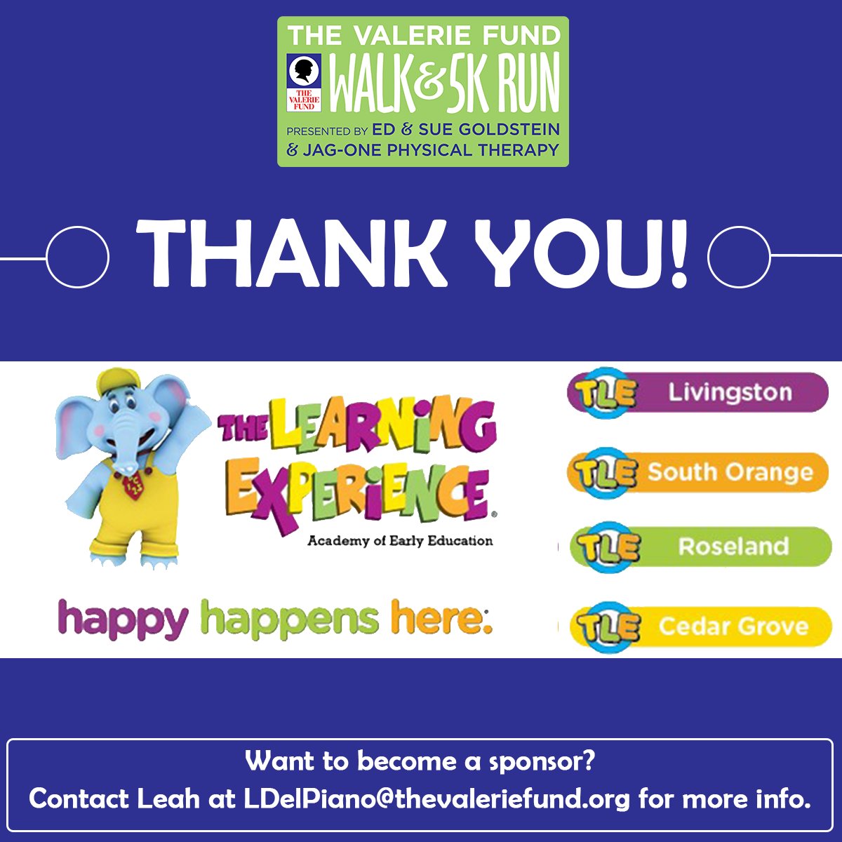 TheValerieFund_'s tweet photo. Thank you to The Learning Experience for their exclusive sponsorship of the Kid Sprint at The Valerie Fund Walk & 5K! There is still time to register for the 100-yard dash Kid Sprint but going here: https://t.co/YCVIvdkCDE
#BecauseOfValerie #KidSprint #TheLearningExperience https://t.co/qbVhpFoDQL