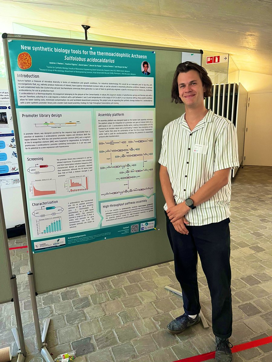 Very happy for the opportunity to present my first poster <a href="/NSABS2022/">National Symposium Applied Biological Sciences</a> 🤩 A promoter library and vector assembly platform to finally enable high-throughput assembly of heterologous pathways for biosynthesis in S. acidocaldarius, a thermoacidophilic Archaeum 🦠🧬 <a href="/CSB_UGent/">Centre for Synthetic Biology</a> #synbio
