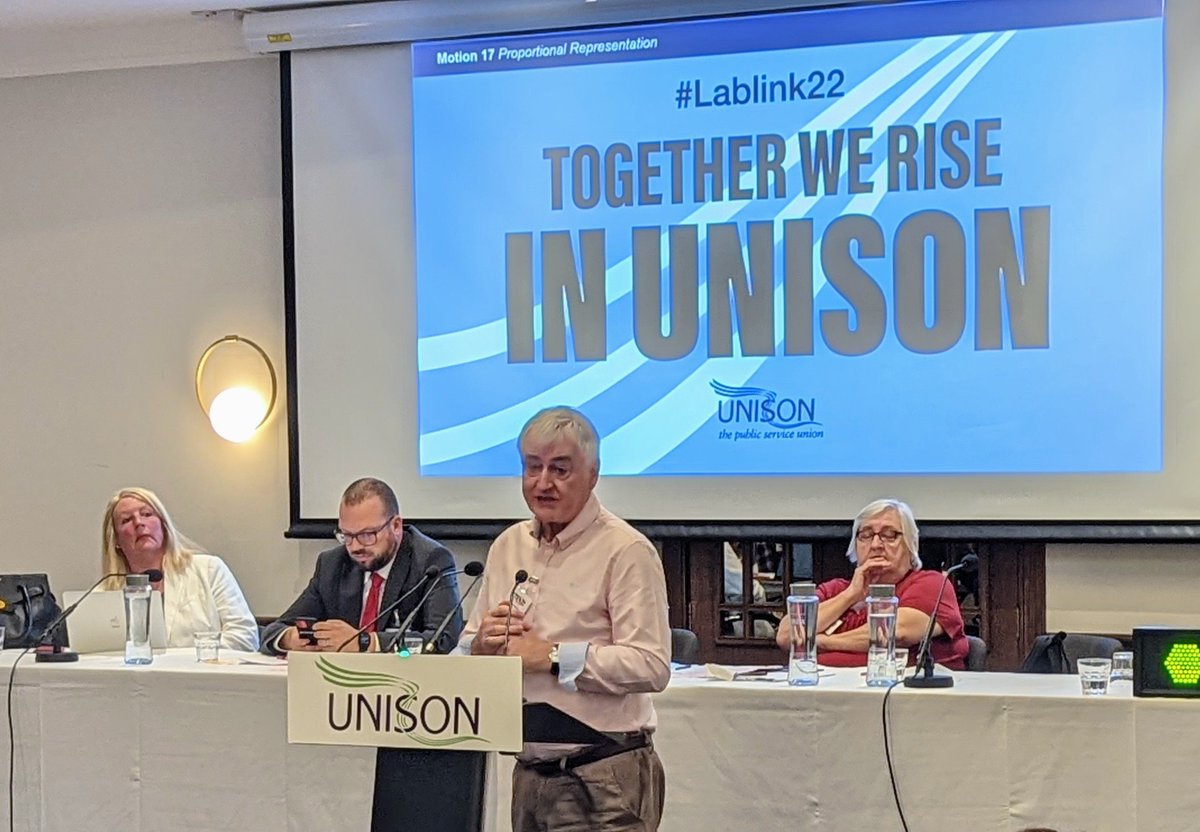 CarlGreatbatch's tweet photo. We've passed a motion at our national conference in support of PR, now @NorthWestUNISON delegate Mike Garvey is discussing it at #LabLink22 https://t.co/rS1jQKC3Y7