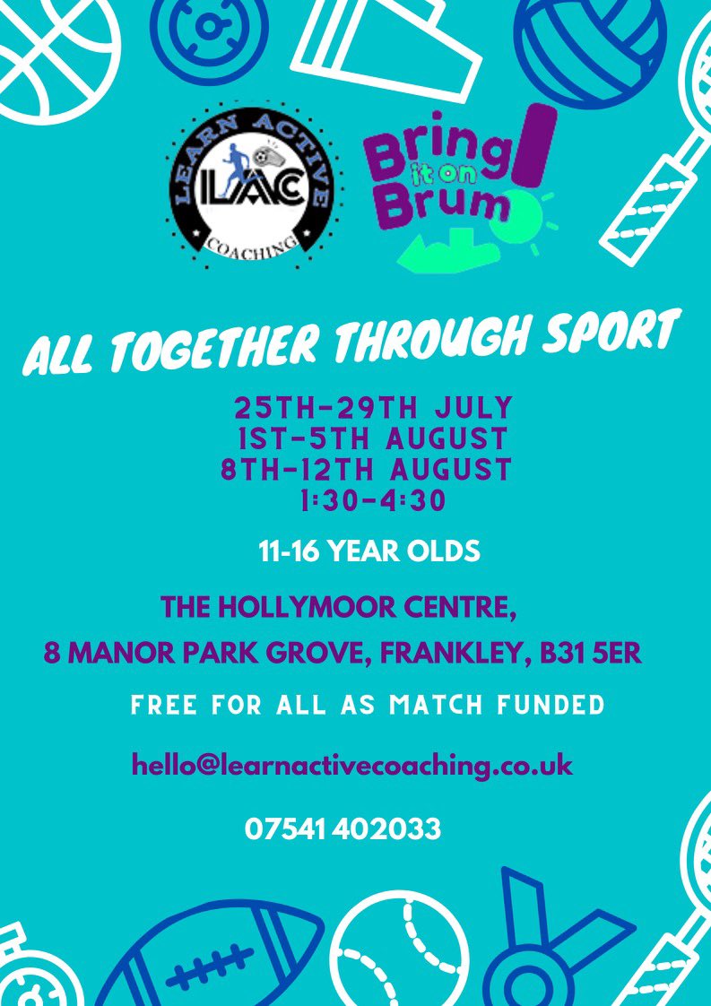 learnactive_'s tweet photo. We are now delighted to announce that due to match funding we are offering our secondary HAF provision for free for children who are also not eligible for free school meals. @NorthfieldWMP @KingsNortonWMP @Bhamchildtrust @ColmersSchool @TurvesGreenBoys @KingsNortonBoy1 https://t.co/QtQcwf4fXs