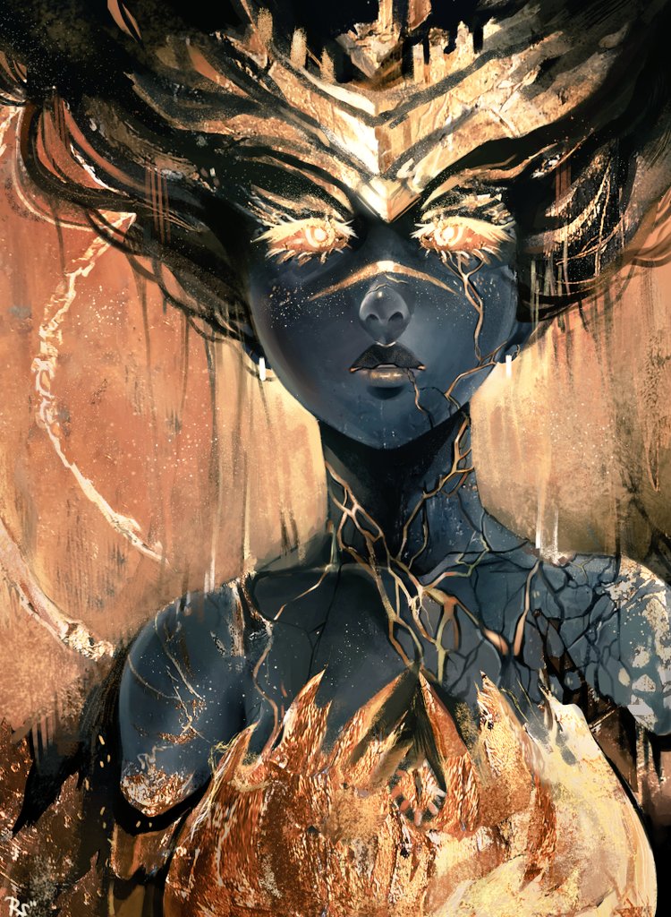 RazorSensei's tweet image. "Numen Fracti "
mixed media painting ,oils on wood and digital rendering .
Hope that you'll like it ;)

#digitalart #blackandgold #illustration #goldpainting #mixedmedia #deity #characterconcept