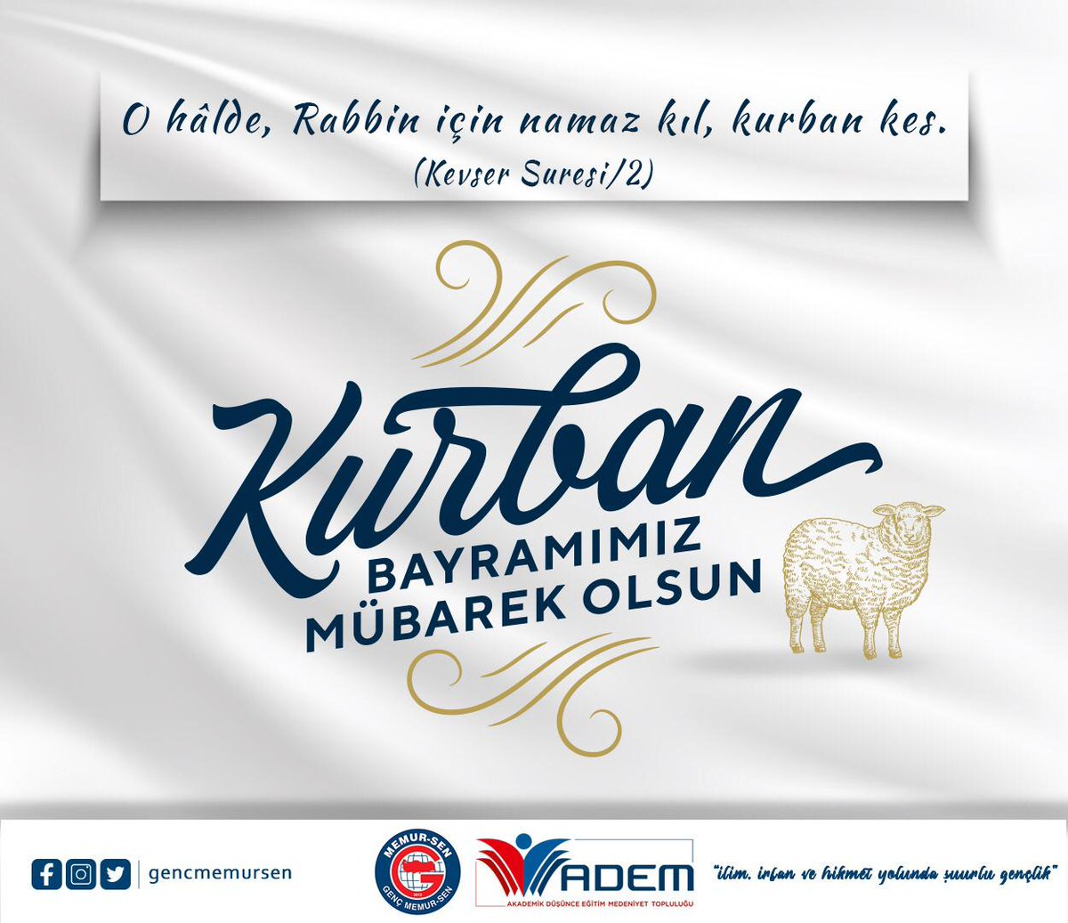 O halde, Rabbin için namaz kıl, kurban kes. {Kevser Suresi/2}

İslam âleminin #KurbanBayramı’nı tebrik ediyor; bayramın yeryüzünün her köşesinde huzurun ve barışın tesisine vesile olmasını, hakça kazanmanın ve hakça paylaşımın mümkün olabilmesini Yüce Allah’tan niyaz ediyoruz.