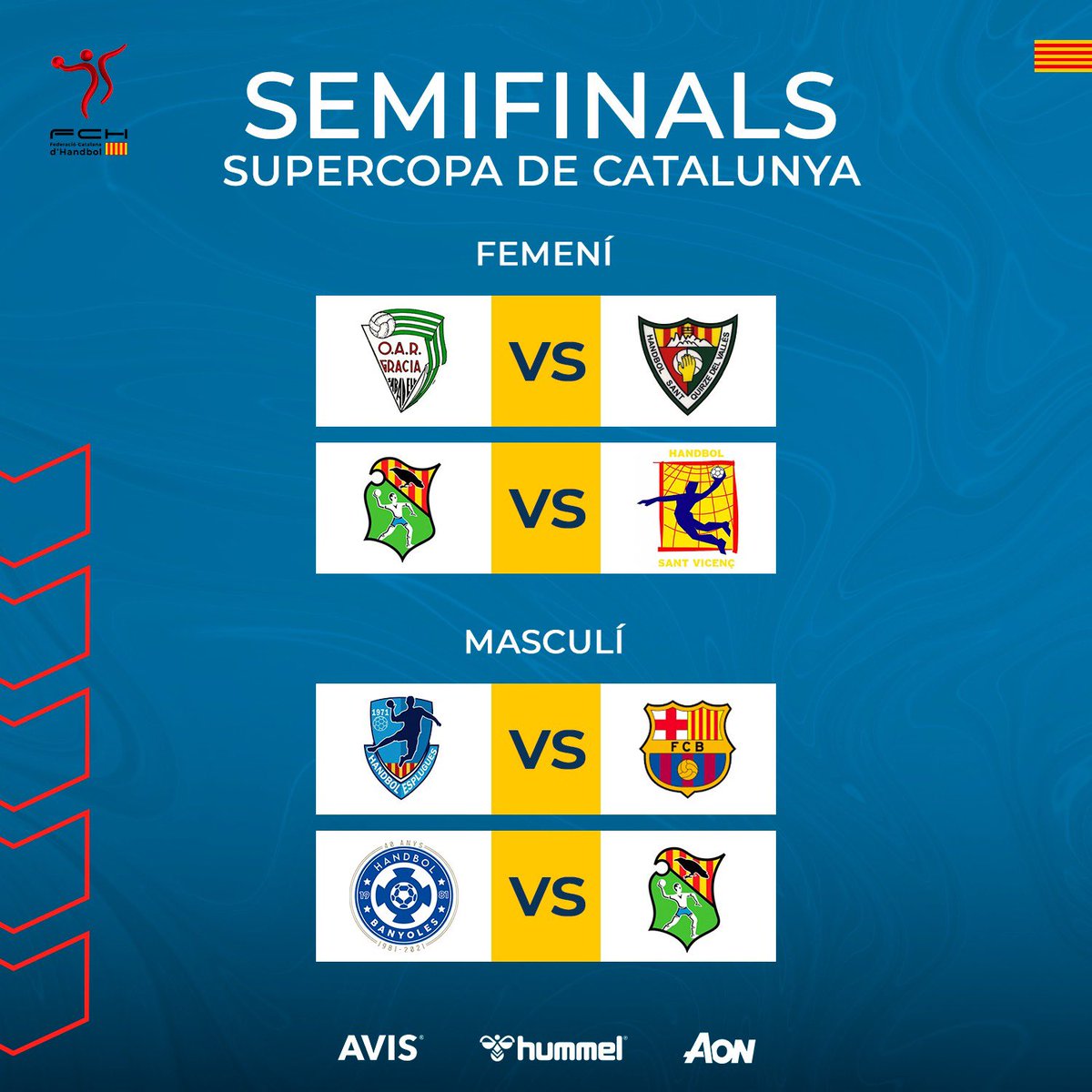 FedCatHandbol's tweet photo. Sorteig de les semifinals de la Supercopa de Catalunya✅

🤾‍♀️ Femení:
@oargracia vs @HSantQuirze
@HandbolStVicenc vs @BMGranollers 

🤾‍♂️Masculí:
@HEsplugues vs @FCBhandbol 
@handbolbanyoles vs @BMGranollers 

👉La final se celebrarà el 29 d’agost a Martorell

#HandbolCatalà https://t.co/XFW25bky2L