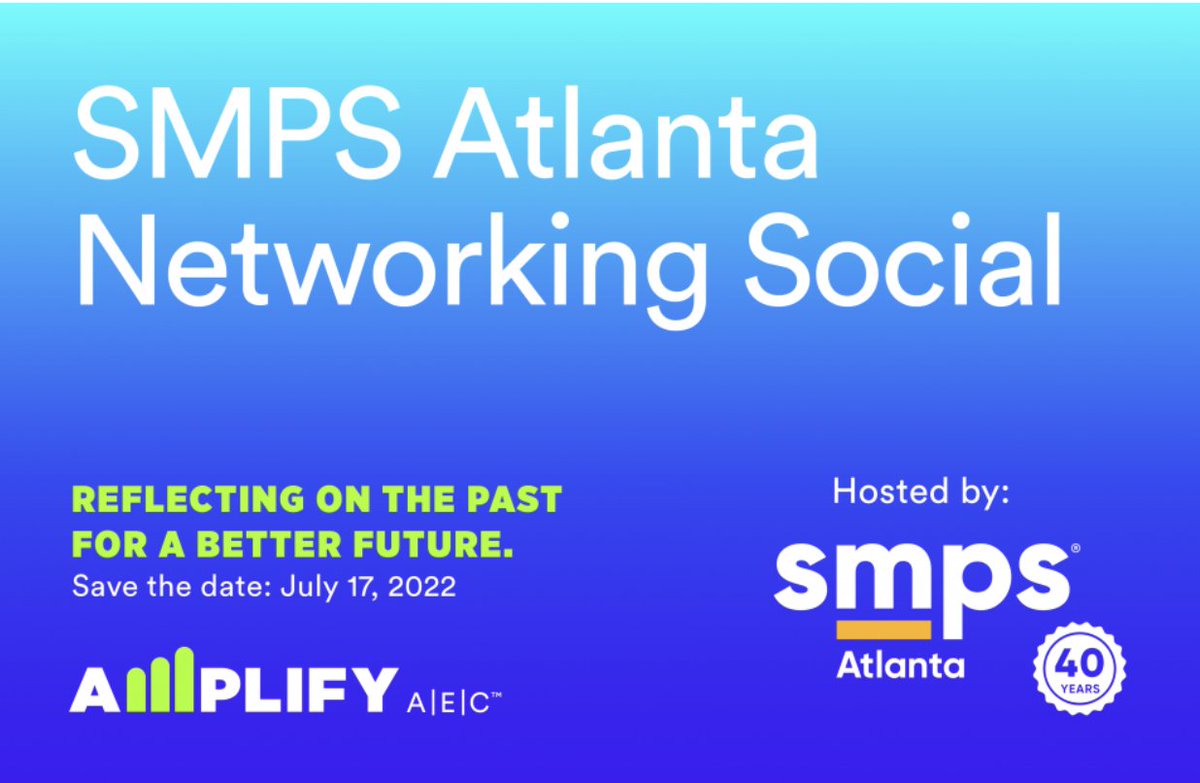 Heading to Atlanta for <a href="/amplifyaec/">amplifyaec</a>? As part of the <a href="/SMPSAtlanta/">SMPS Atlanta</a>'s 40th anniversary celebration, join us on 7/17 for a networking social <a href="/Ctr4CHR/">National Center for Civil and Human Rights</a> before the conference kicks off! 
Register now: bit.ly/3HC8AiY
#smps #smpsatlanta #amplifyaec