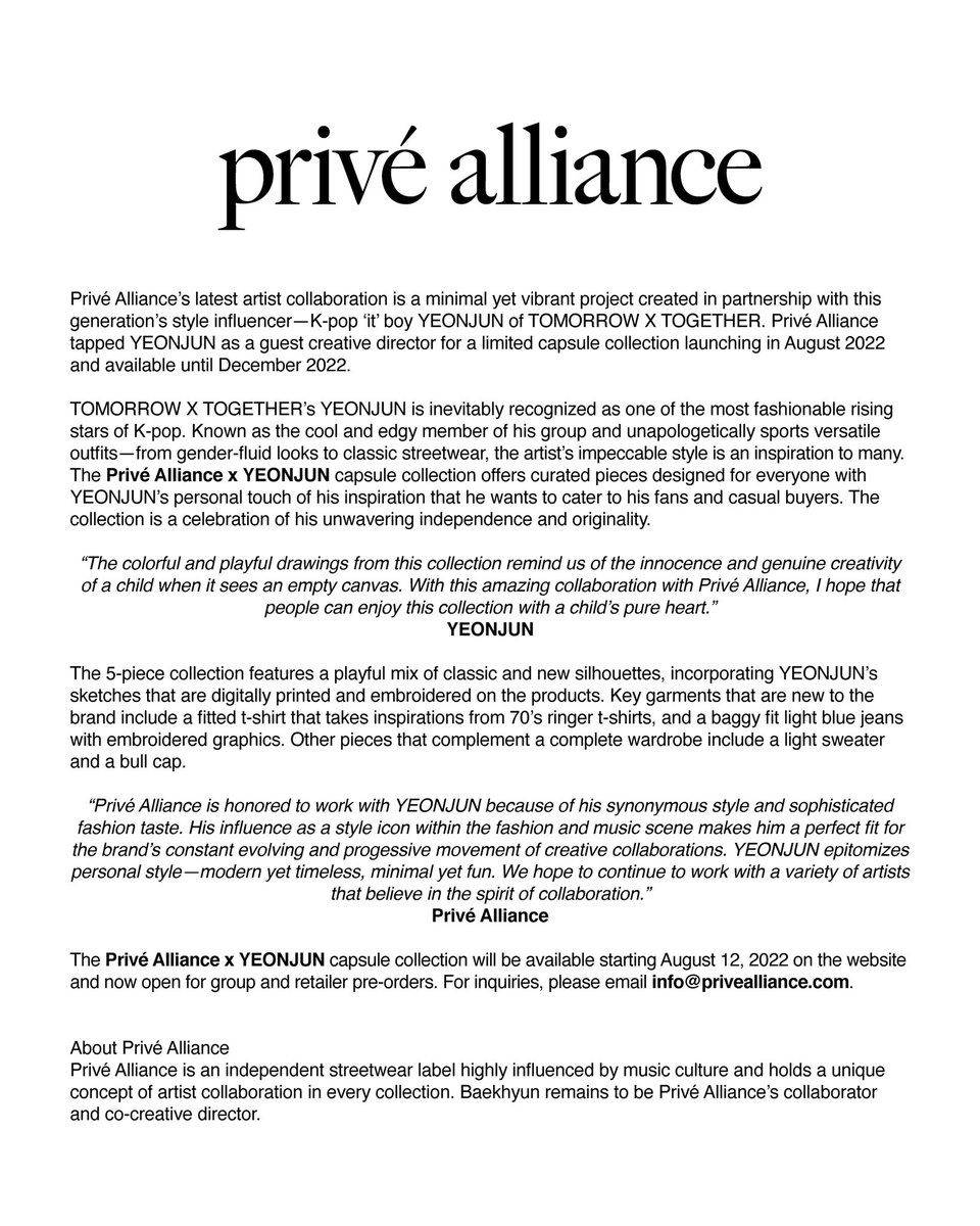 exolsilver_'s tweet photo. خبر | تم الأعلان عن ان يونجون عضو TXT  قد اصبح احدث سفير لعلامة Privé Alliance التجارية وضيف المدير الأبداعي للمجموعة الجديدة التي سيتم اصدارها في شهر اغسطس لعام 2022 ~

@weareoneEXO 
Irem https://t.co/8jbvW6Brnd