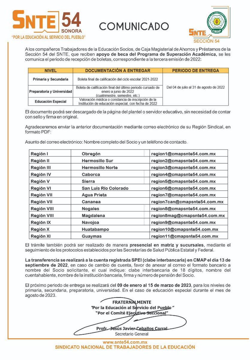 SNTE54mx's tweet photo. #Comunicado de Caja Magisterial de Ahorros y  Préstamos de la Sección 54 del SNTE. https://t.co/ehU8BvuKdJ