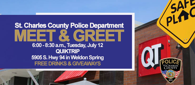SCCMOPD's tweet photo. You are invited to meet and greet your neighborhood police officers. Join the #SCCPD from 6 - 8:30 a.m., Tuesday, July 12, at QuikTrip in Weldon Spring. No agenda or speeches. Just free drinks, fun giveaways, and a chance to discuss your safety concerns. https://t.co/4Vtj5XyNgW https://t.co/NKRHJntaSn