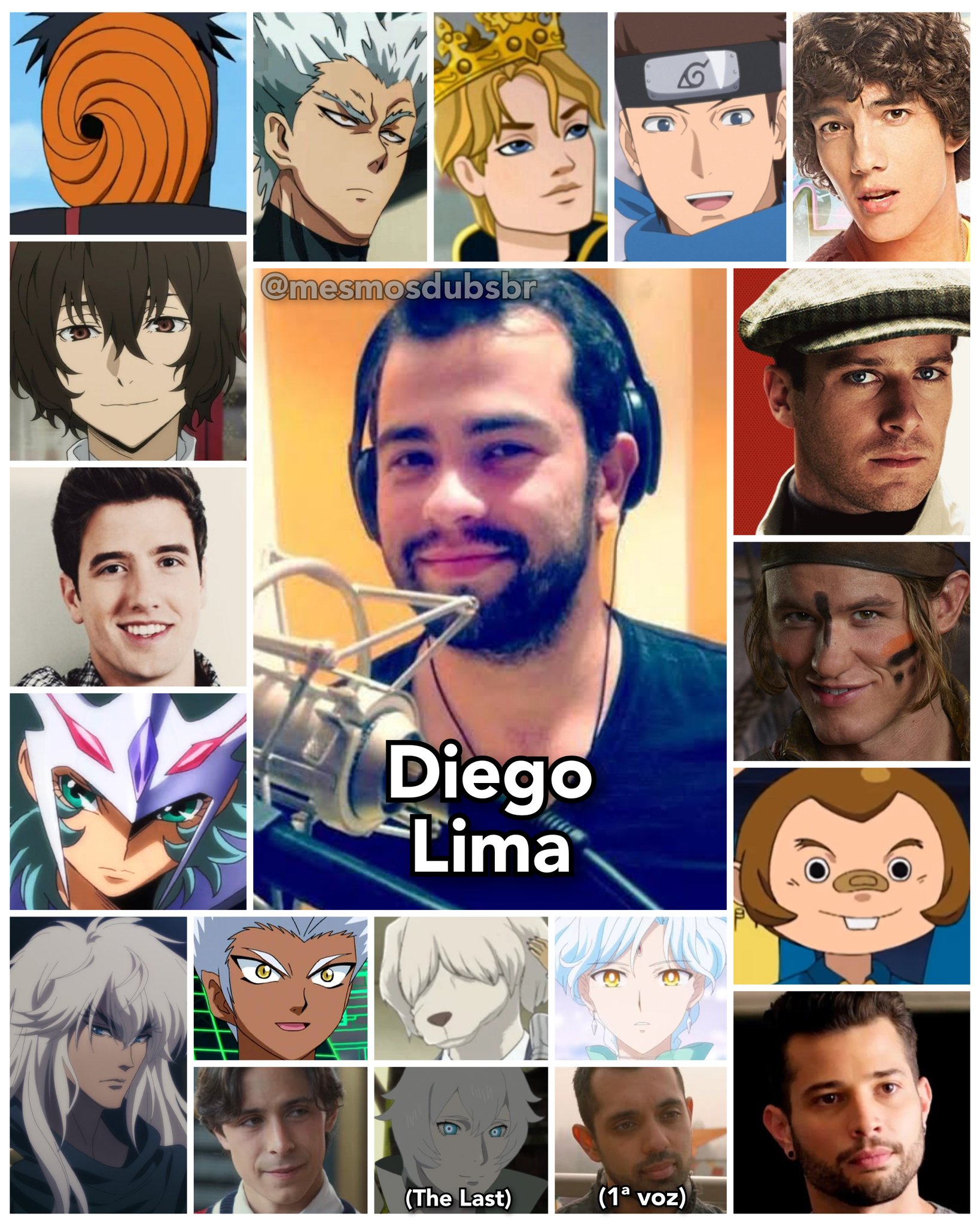 Personagens Com os Mesmos Dubladores! on X: A dublagem deste homem é  excelente e super versátil! Alguns dos personagens do fera, Diego Lima!  Diego é conhecido por dublar o Osamu Dazai em