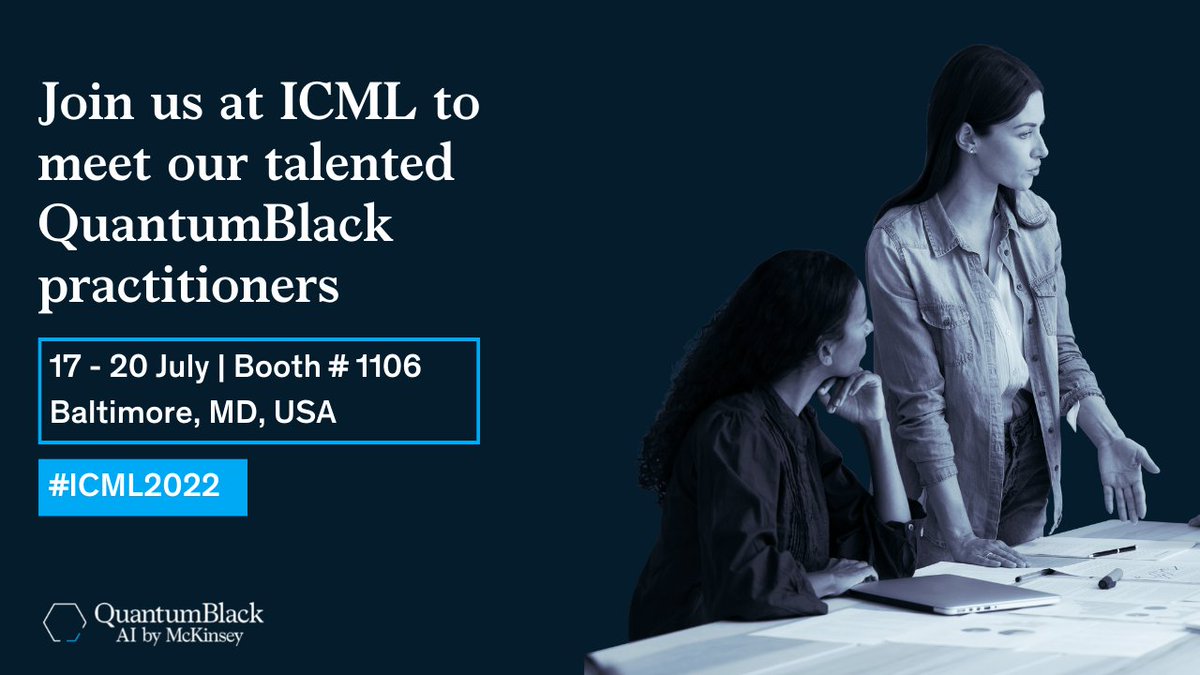 quantumblack's tweet photo. #MachineLearning is intrinsic to our work, so we're happy to be part of this year's International Conference on Machine Learning @icmlconf.

Don't miss our booth (#1106) and talks by our experts. 🙋‍♂️ To register: https://t.co/EX4xrqvhym

#ICML2022 #ICMLXQB22 https://t.co/lIBWlgRYOK