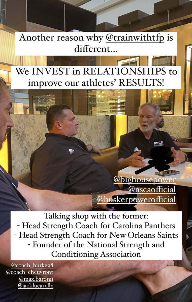 _SCFootball's tweet photo. Always has and always will be about the RELATIONSHIPS as @aefeit found himself at the same table as a few Strength LEGENDS in Boyd Epley, Joe Kenn, and Dan Dalrymple recently at the @NSCA National Convention!!

Way to #BTB Coach Feit‼️🔻

#SCStrengthRunsDeep @trainwithTFP https://t.co/3BhP9Z0dDn