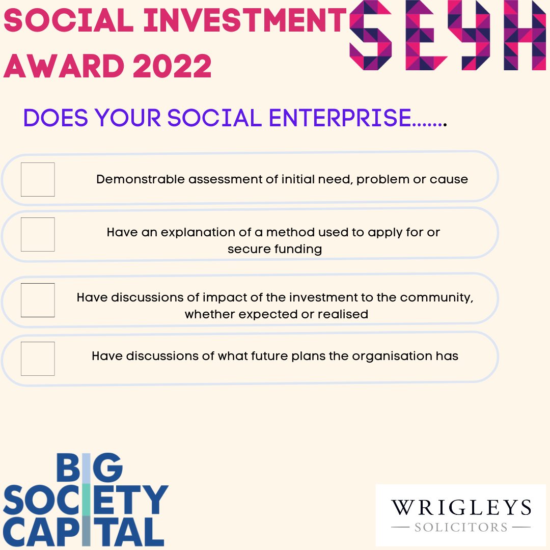 SocialEnterprYH's tweet photo. The #SocialInvestment Award is sponsored by @BigSocietyCap for #socialenterprises who have been successful in securing funds to advance their social mission. Nominations close Mon 18th July, to enter, visit: https://t.co/XWEof2kUC0 @SASCapital @GoodFinanceUK @KeyFund @CharityBank https://t.co/bJIhRVq8fz