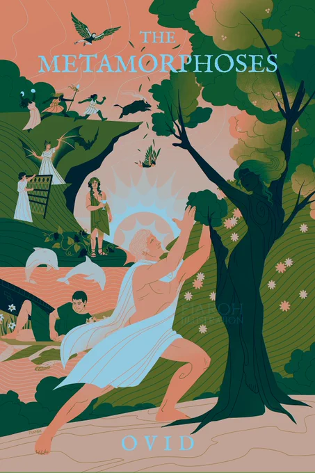 A mock book cover of Ovid's 'Metamorphoses' 🌞🌳🦇🍇 Thanks to the UC Davis Classics Program for the commission!💗 