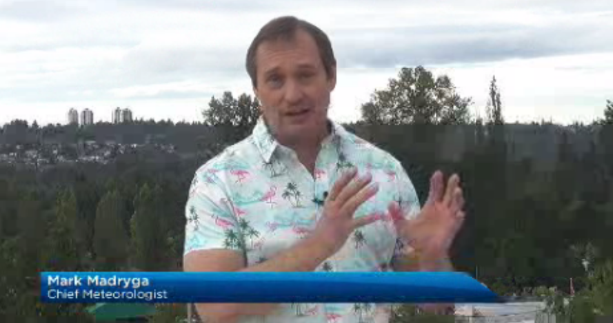 PaulHaysom's tweet photo. It seems that Fridays = Flamingos in the @GlobalBC Weather Department 🦩 So who wore it best on the roof - @MMadryga or @KasiaBodurka? #FlockStars https://t.co/U2eSHnqtDY
